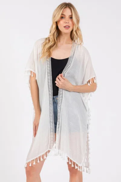 Fashnzfab Crochet And Tassel Trim Cover Up In White