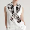 Fashnzfab Crochet Drop Fringe Plaid Check Scarf In Black