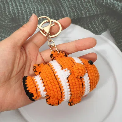 Fashnzfab Crochet Fish Keychain Bag Charm In Purple