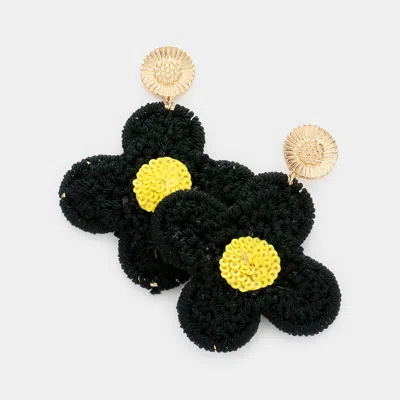 Fashnzfab Crochet Flower Dangle Earrings In Black