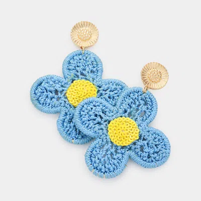 Fashnzfab Crochet Flower Dangle Earrings In Blue