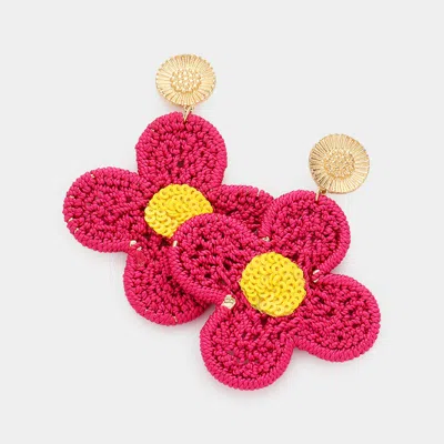 Fashnzfab Crochet Flower Dangle Earrings In Pink