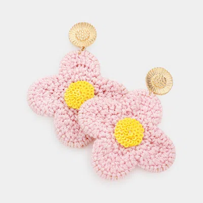 Fashnzfab Crochet Flower Dangle Earrings In Pink