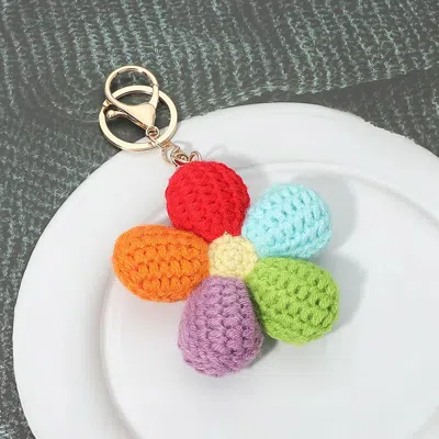 Fashnzfab Crochet Flower Keychain Bag Charm In Neutral