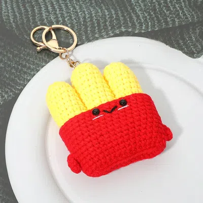 Fashnzfab Crochet French Fries Keychain Bag Charm In Red