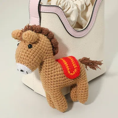 Fashnzfab Crochet Horse Plush Keychain Bag Charm In Brown