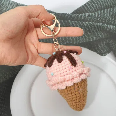 Fashnzfab Crochet Ice Cream Keychain Bag Charm In Gold