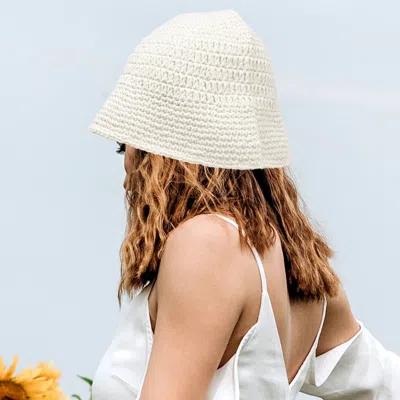 Fashnzfab Crochet Knit Bucket Hat In Beige