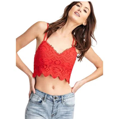 Fashnzfab Crochet Laced Bralette Top In Red