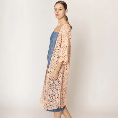 Fashnzfab Crochet Long Cover Up Poncho In Pink