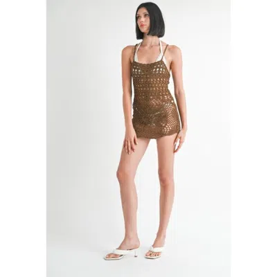 Fashnzfab Crochet Mini Dress With Crossed Back