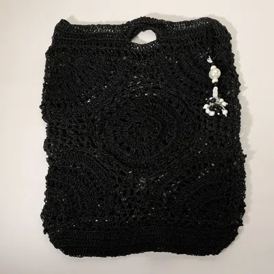 Fashnzfab Crochet Pearl Bead Cluster Charm Tote Bags In Black