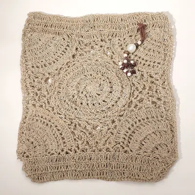 Fashnzfab Crochet Pearl Bead Cluster Charm Tote Bags In Sand