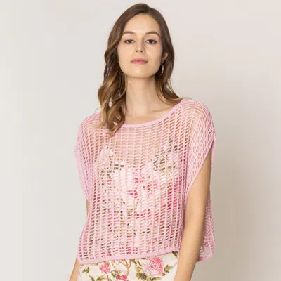 Fashnzfab Crochet Poncho Vest In Pink