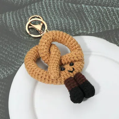 Fashnzfab Crochet Pretzel Keychain Bag Charm In Brown