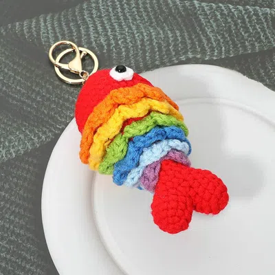 Fashnzfab Crochet Rainbow Fish Keychain Bag Charm In Multi