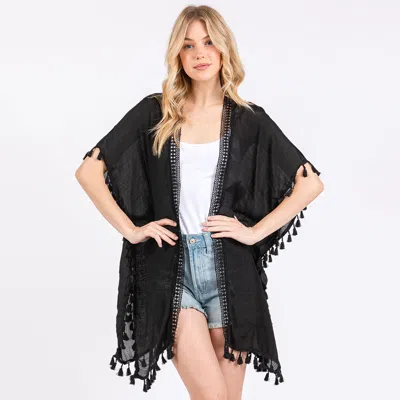 Fashnzfab Crochet Tassel Trip Cover Up Poncho In Black