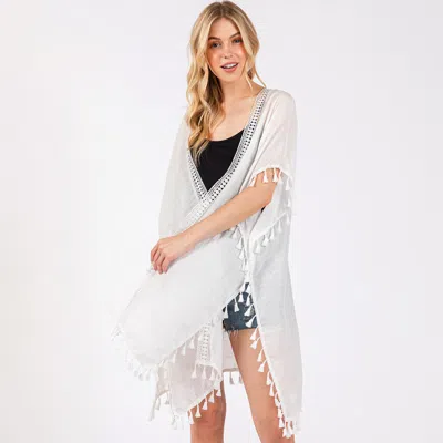Fashnzfab Crochet Tassel Trip Cover Up Poncho In White