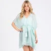 Fashnzfab Crochet Trim Front Drawstring Cover Up Poncho In Blue