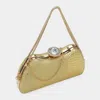 Fashnzfab Crocodile Embossed Stone Clasp Closure Evening Bag In Gold