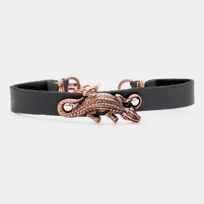 Fashnzfab Crocodile Faux Leather Toggle Bracelet Copper Burnished In Multi