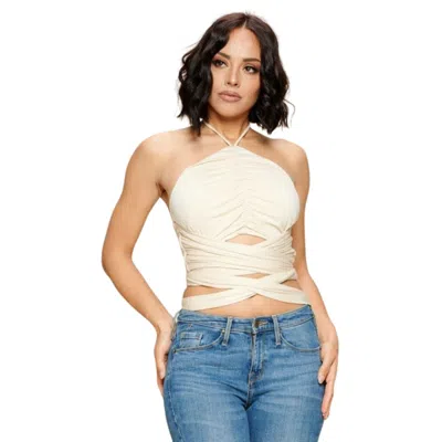Fashnzfab Crop Halter Top In White