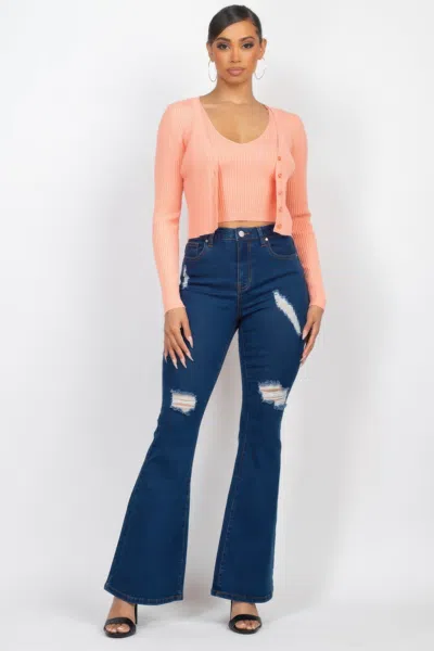 Fashnzfab Crop Tank Top & Cardigan Sweater Set