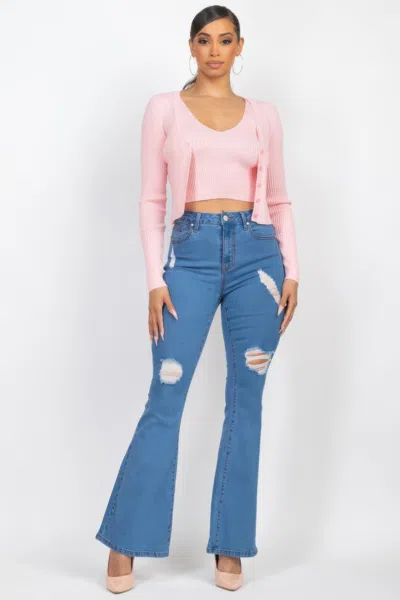 Fashnzfab Crop Tank Top & Cardigan Sweater Set