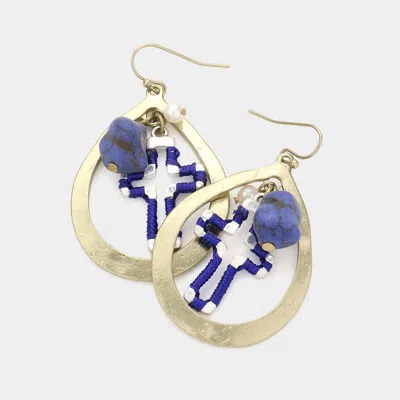 Fashnzfab Cross Accented Natural Stone Pearl Earrings In Multi