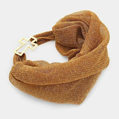 Fashnzfab Cross & Metallic Mesh Net Stretch Headband / Scrunchie / Wrap Bracelet In Burgundy