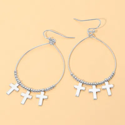 Fashnzfab Cross Charm Beaded Wire Hoop Drop Dangle Earrings In Multi
