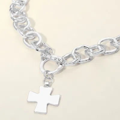 Fashnzfab Cross Charm Chunky Chain Toggle Necklace In Metallic