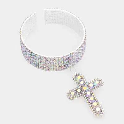 Fashnzfab Cross Charm Cuff Evening Bracelet In Multi