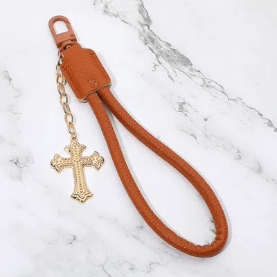 Fashnzfab Cross Charm Drop Faux Leather Wristlet Keychain Bag Charm In Multi