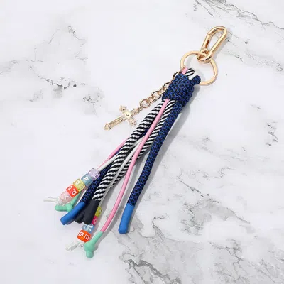 Fashnzfab Cross Charm Drop Happy Love Message Beaded Rope Tassel Keychain Bag Charm In Multi