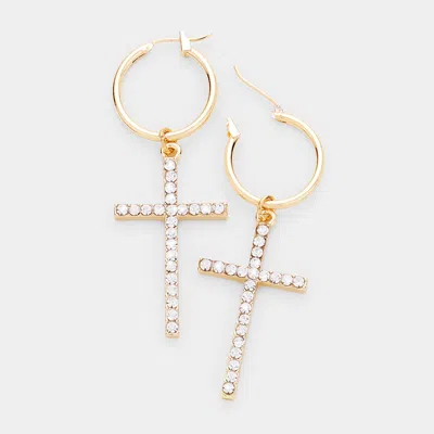 Fashnzfab Cross Crystal Rhinestone Pave Pin Catch Earrings In Silver