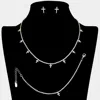 Fashnzfab Cross Cz Stone Station Rhinestone Paved Necklace Jewelry Set In Silver
