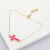 Fashnzfab Cross Druzy Adjustable Pull Tie Bracelet Ab, Red In Pink
