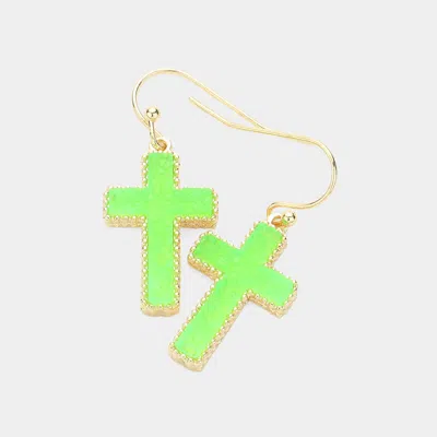 Fashnzfab Cross Druzy Dangle Earrings - Green, Neon