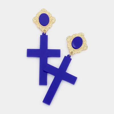 Fashnzfab Cross Earrings In Blue