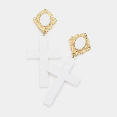 Fashnzfab Cross Earrings In White