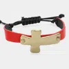 Fashnzfab Cross Faux Leather Adjustable Bracelet Ab, Red In Gold