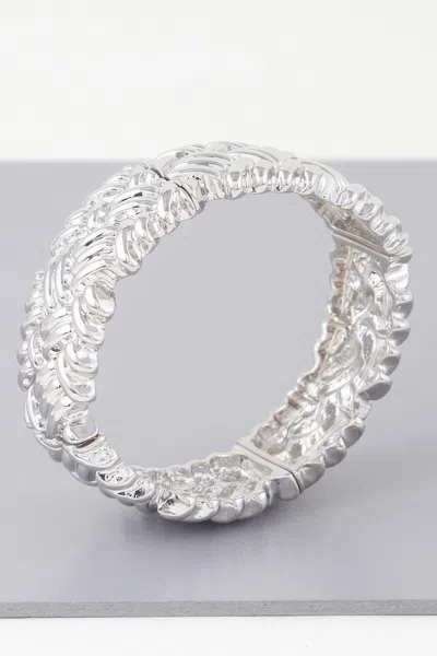 Fashnzfab Cross Hatch Cuff Bracelet In Silver