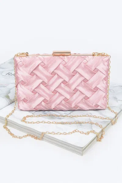 Fashnzfab Cross Hatched Chain Clutch In Pink