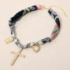 Fashnzfab Cross Heart Religious Charm Fabric Scarf Necklace In Multi