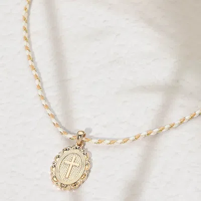 Fashnzfab Cross Oval Medallion Pendant Twisted Thread Adjustable Necklace In Gold
