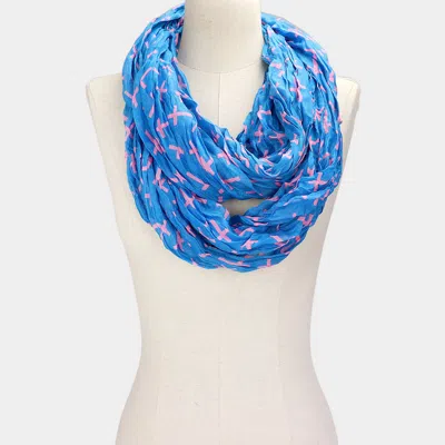 Fashnzfab Cross Patterned Infinity Scarf In Blue