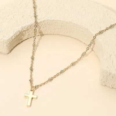 Fashnzfab Cross Pendant Beaded Chain Necklace - White
