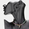 Fashnzfab Cross Pendant Faceted Beaded Choker Necklace In Multi