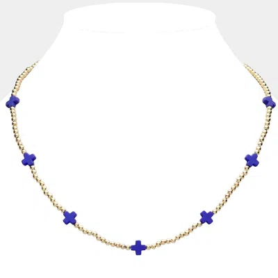 Fashnzfab Cross Pointed Metal Ball Beaded Necklace In Gold